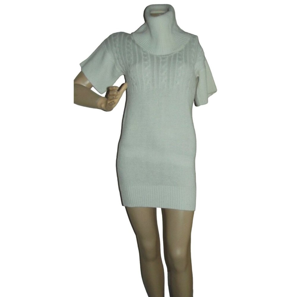 Seductions Medium Off-White Cowl Neck Short Sleeve Sweater Dress or Tunic m